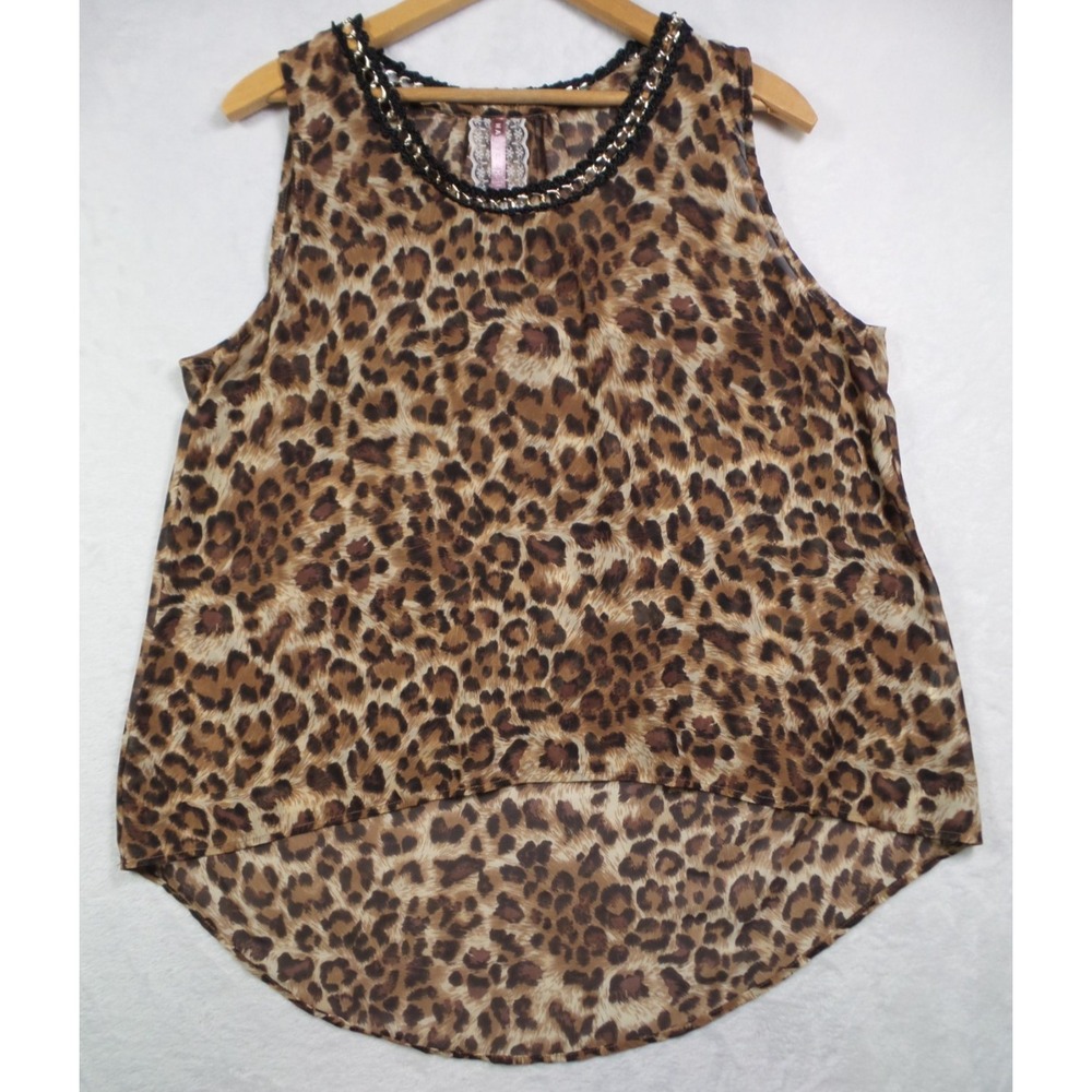 Mauve Top Womens Size XL Brown Leopard Print Sleeveless Chain Neck High Low